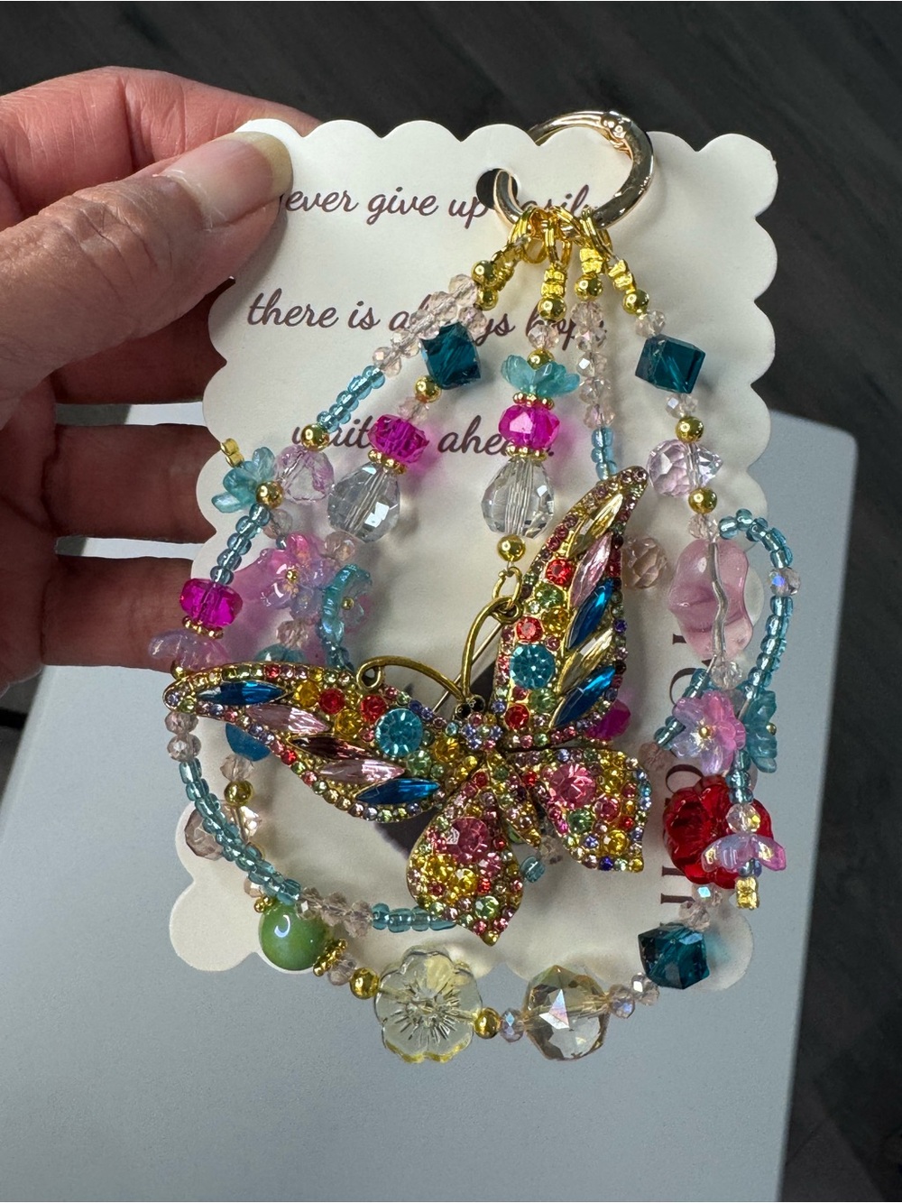 Butterfly multi strand rhinestones bag charm